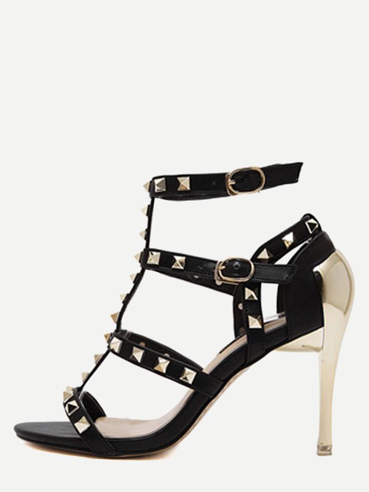 Shein Black Open Toe Studded Slingbacks Heels