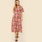 Shein Mixed Print Belted Wrap Dress