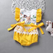 Shein Girls Contrast Lace Ruffle Bow Tie Romper
