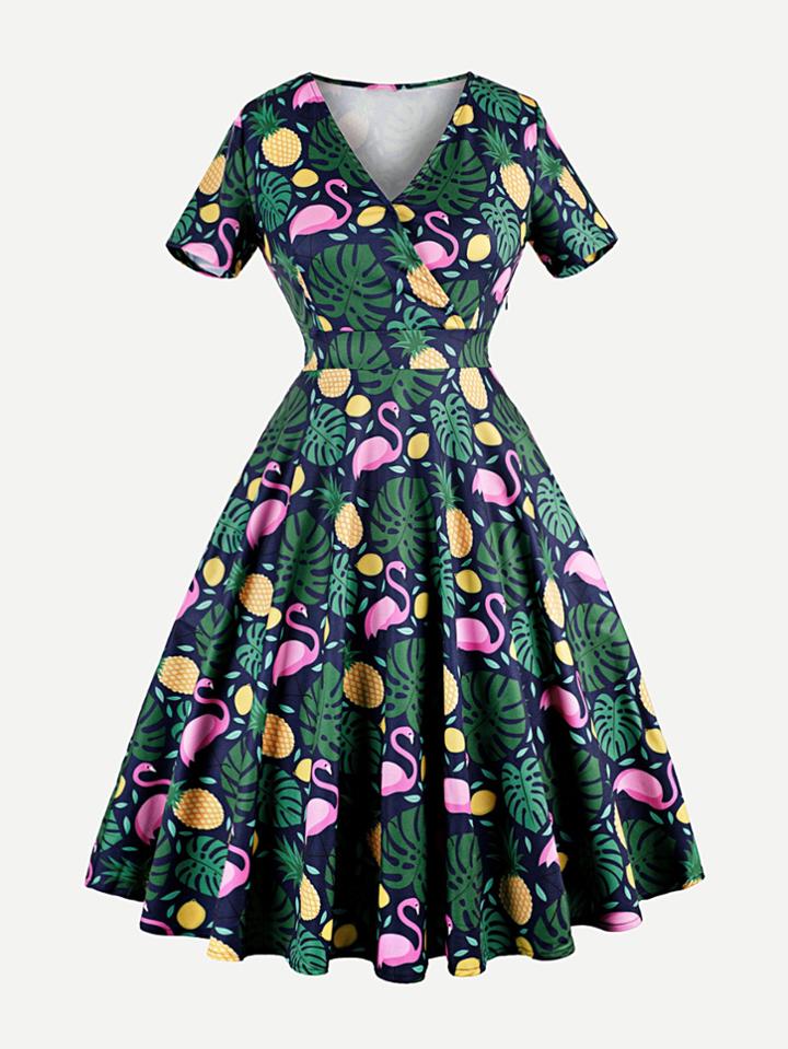 Shein Pineappple Print Wrap Dress