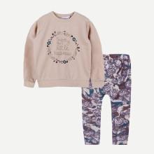 Shein Girls Letter Print Top With Floral Print Pants