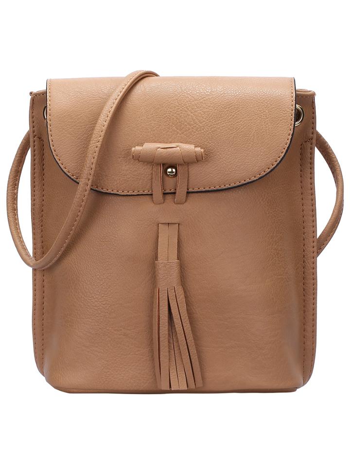 Shein Khaki Tassel Pu Satchel Bag