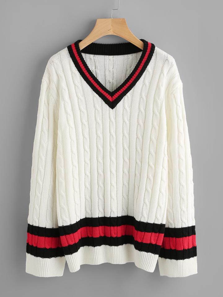Shein Cable Knit Striped Cricket Jumper
