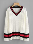 Shein Cable Knit Striped Cricket Jumper