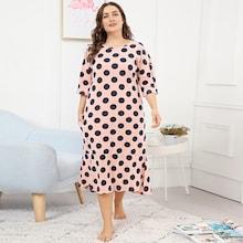 Shein Plus Polka Dot Ruffle Hem Night Dress