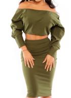 Rosewe Off The Shoulder Long Sleeve Two Piece Dress