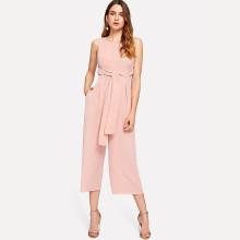 Shein Zip Back Tie Front Solid Jumpsuit