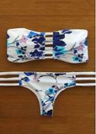 Rosewe Flower Print Padded White Bikini Set