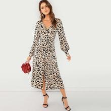 Shein Plunging Neck Leopard Print Dress