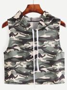Shein Camouflage Print Sleeveless Hooded Top
