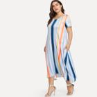 Shein Plus Multi Striped Pocket Side Dress