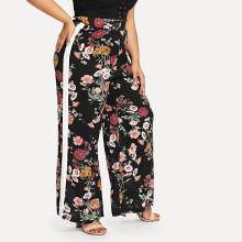 Shein Plus Contrast Sideseam Botanical Palazzo Pants