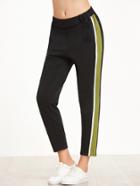 Shein Black Side Striped Elastic Waist Peg Pants