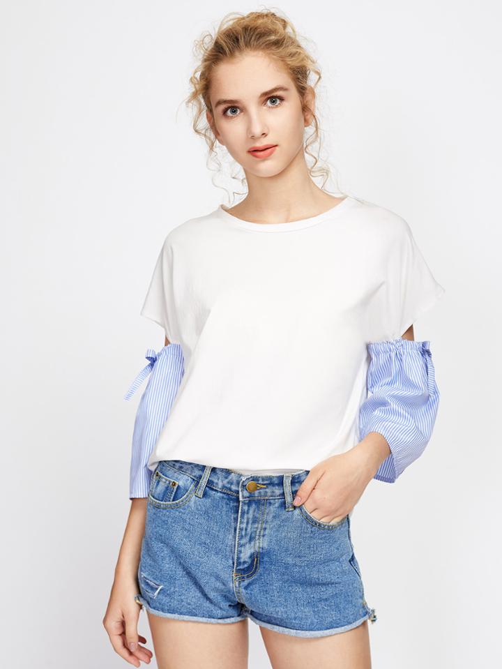 Shein Contrast Striped Sleeve T-shirt