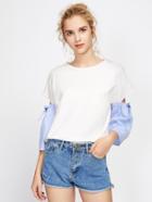Shein Contrast Striped Sleeve T-shirt