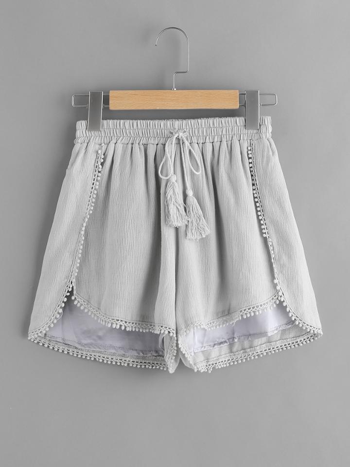 Shein Crochet Trim Drawstring Tassel Shorts