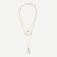 Shein Tassel & Circle Pendant Layered Chain Necklace