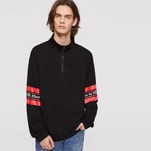 Shein Men Zip Front Letter Sleeve Pullover
