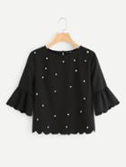 Shein Pearl Beading Trumpet Sleeve Scalloped Top