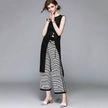 Shein Lace Up Top With Wide Leg Striped Pants