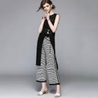 Shein Lace Up Top With Wide Leg Striped Pants
