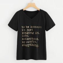 Shein Sentence Print Tee