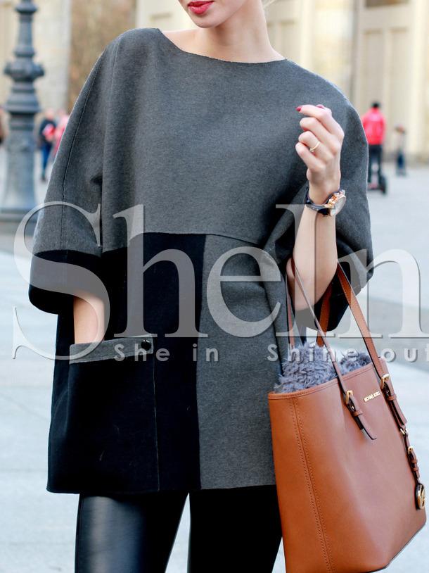 Shein Grey Color Block Pockets Sweatshirt
