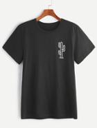 Shein Black Cactaceae Print Short Sleeve T-shirt