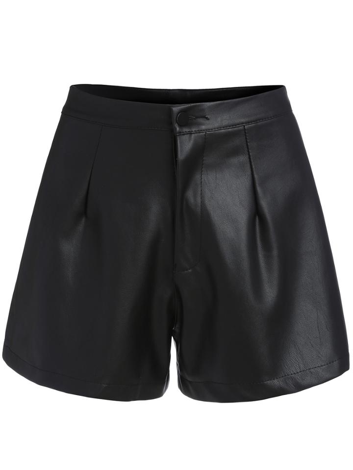 Shein Black High Waist Wide Leg Pu Shorts