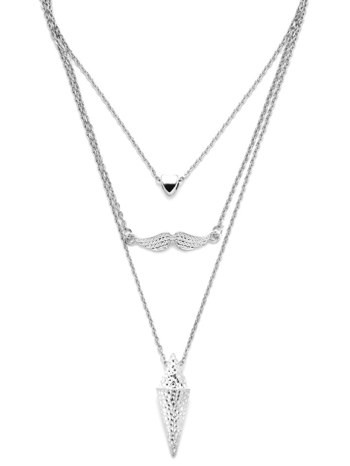 Shein Silver Multilayer Geometric Pendant Necklace