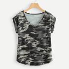 Shein V Neckline Camo Cuffed Tee