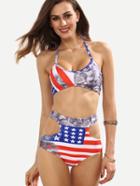 Shein Multicolor Stars And Stripes Print Cutout Bikini Set