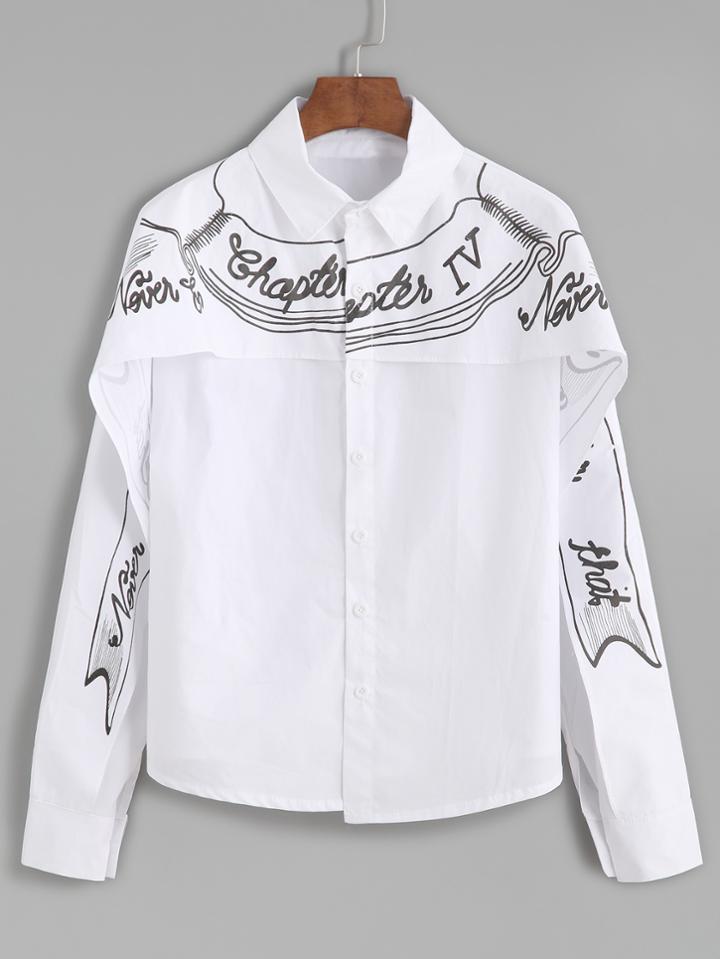 Shein White Slogan Print Layered Blouse
