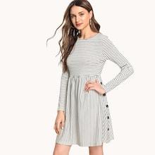Shein Buttoned Side Pinstripe Dress