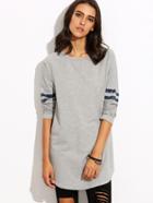 Shein Grey With Navy Stripe Long Sleeve Sweatshirt