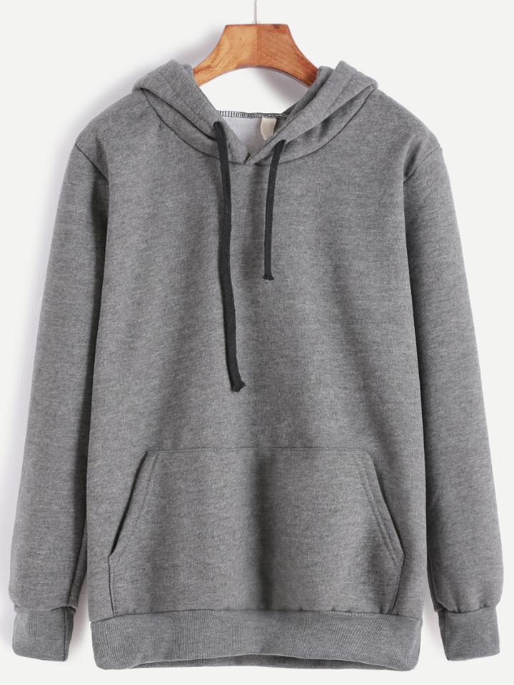 Shein Dark Grey Hooded Pocket Sweatshirt