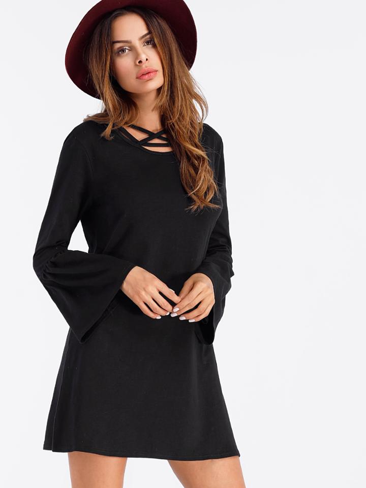 Shein Strappy Neck Flounce Sleeve Tee Dress