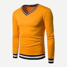 Shein Men Striped Detail V Neck Sweatshirt