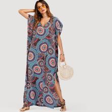 Shein All Over Printed Split Side Oversized Dress