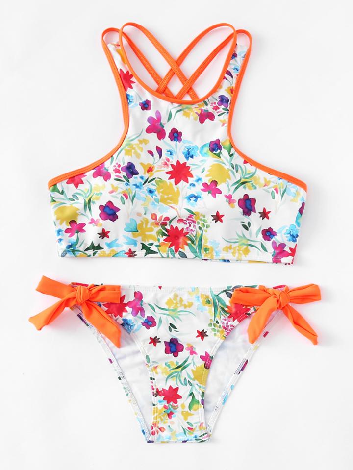 Shein Calico Print Tie Side Bikini Set