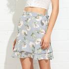 Shein Tiered Hem Floral Print Skirt