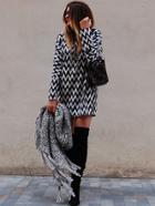 Shein Long Sleeve Zigzag Print Dress