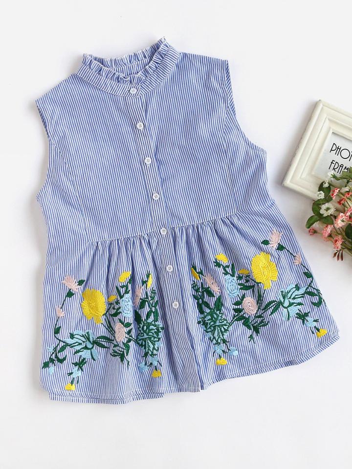 Shein Frilled Collar Flower Embroidered Smock Blouse