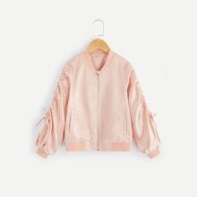 Shein Girls Zip Up Gathered Sleeve Bomber Jacket