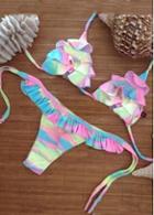 Rosewe Printed Halter Bra And Thong Flouncing Bikini