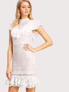 Shein Floral Lace Overlay Flounce Embellished Dress
