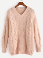 Shein Apricot V Neck Cable Knit Sweater