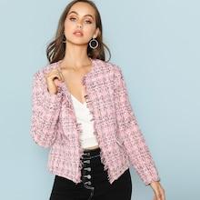 Shein Frayed Edge Plaid Tweed Blazer