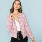 Shein Frayed Edge Plaid Tweed Blazer