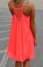 Shein Spaghetti Strap Hollow Shift Neon Red Dress Sundresses